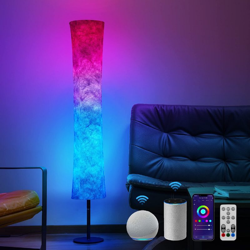 58-palcová Moderná Stojaca Led Lampa S Jemným Svetlom Rgb Farba Meniaca Látkové Tienidlo App + Diaľkové Ovládanie