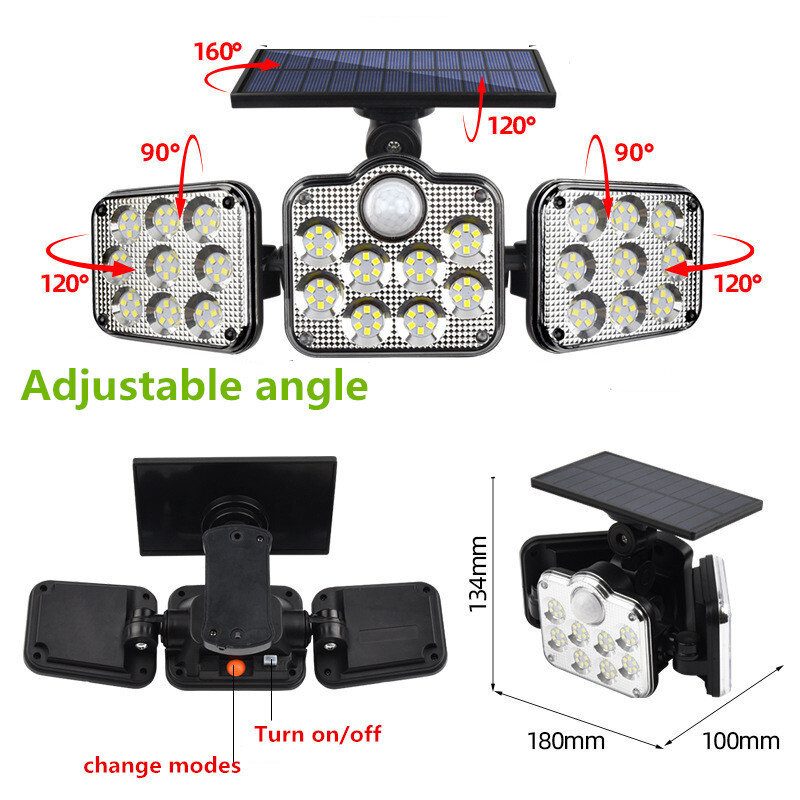 5m Drôt 3 Hlavy Led Solárne Svetlá Pohybový Senzor Vonkajšia Solárna Nástenná Lampa Led Verandové Svetlo Vodotesné Slnečné Napájané Do Záhrady