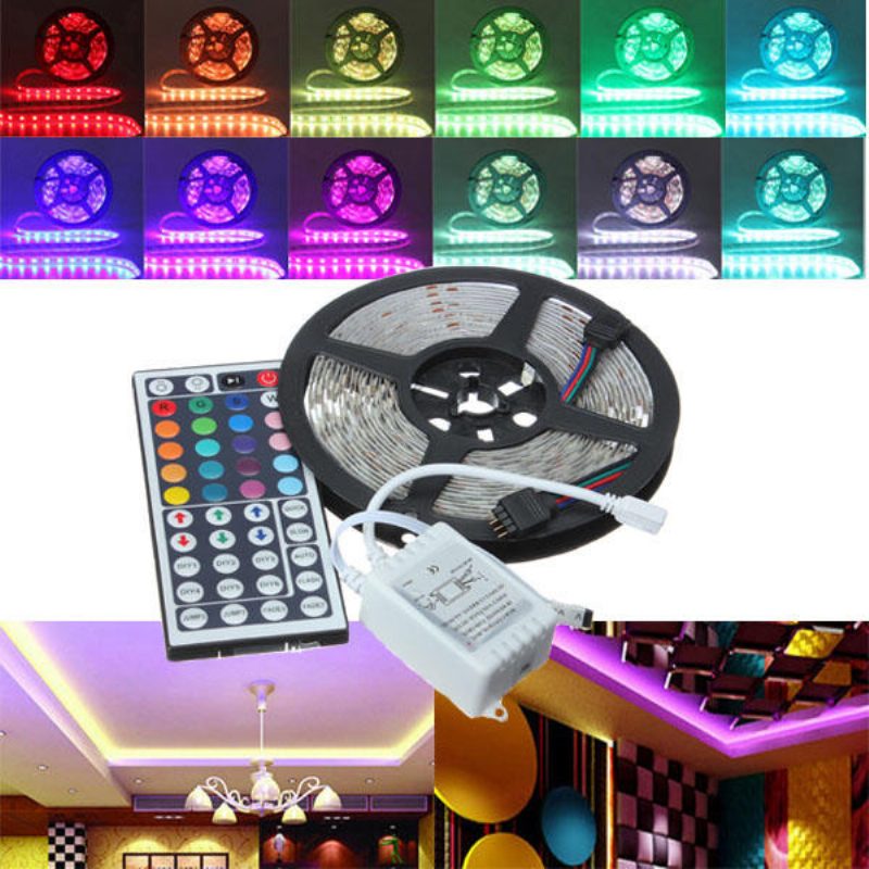 5m Rgb 5050 Smd Nevodotesný 300 Led Svetelný Pás Dc 12v+44keys Ir Diaľkové Ovládanie