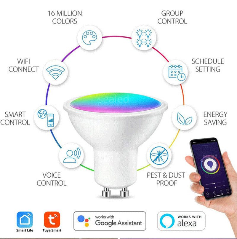 5w Gu10 Rgb Wifi Smart Bulb Ovládanie App Hlasové Funguje S Google Assistant Alexa