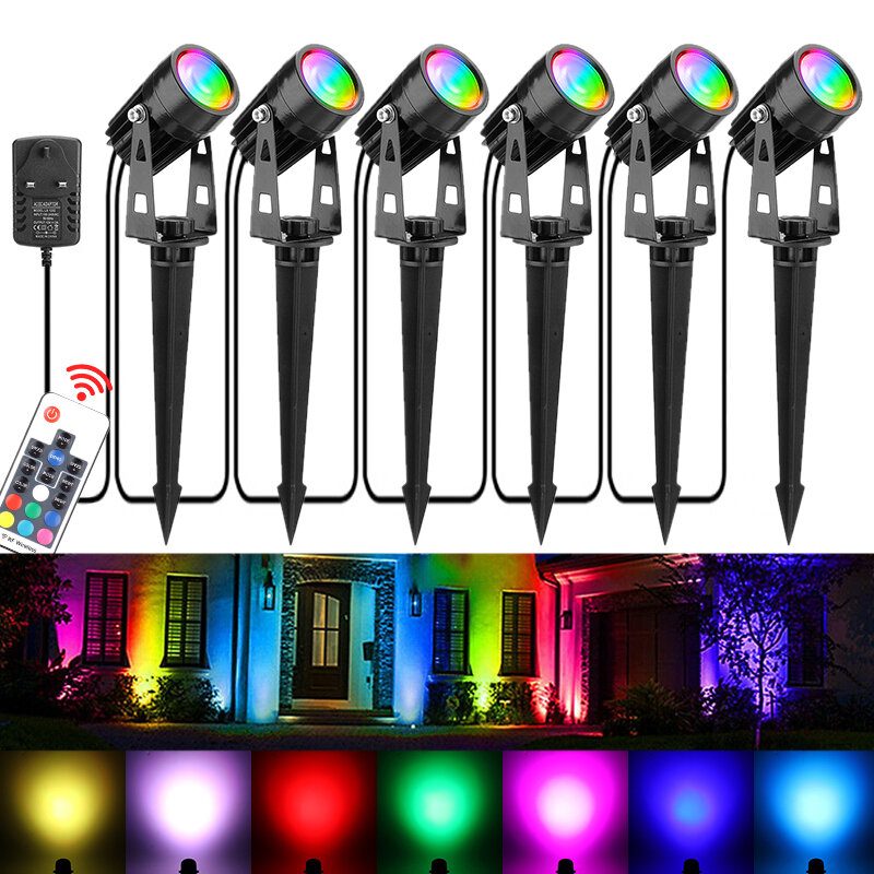 6 Ks Rgb Led Záhradné Bodové Svetlá Vonkajšie Reflektory Landscape Lamp Remote