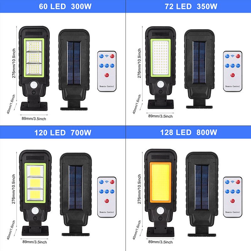 60/72/120/128led Cob Solárne Pouličné Osvetlenie Pir Nástenné Svietidlo S Pohybovým Senzorom + Diaľkové Ovládanie