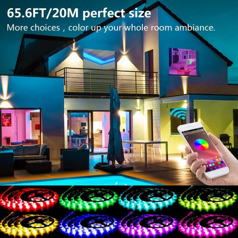 65.6ft 10m/15m/20m Inteligentné Led Pásové Svetlo 5050 Nevodotesné Rgb Lanové Svietidlo S Bluetooth Hudobným Ovládačom + Diaľkové Ovládanie Vianočné Ozdoby Výpredaj Osvetlenie