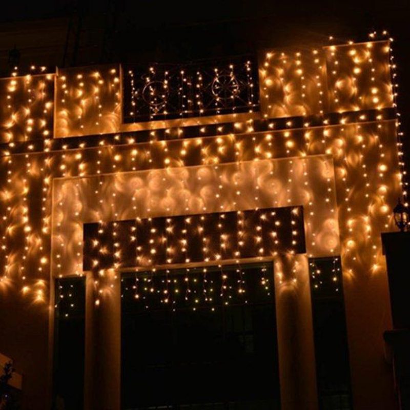 6x3m Vonkajšia Šnúrka Na Vianočný Stromček Fairy Wedding Curtain Light Party Lamp 110v