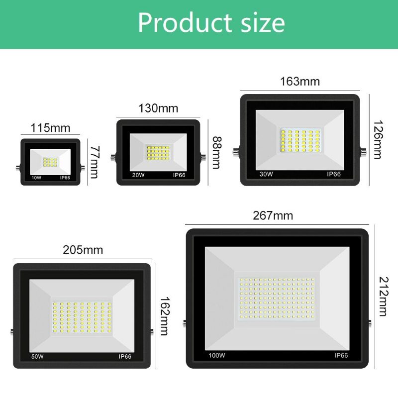 Ac180-240v 10/20/30/50/100w Led Flood Light 6000k Ip66 Vodotesné Pre Vonkajší Záhradný Dvor