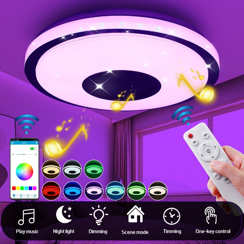 Ac220v/110-240v 38cm Led Rgb Hudobná Stropná Lampa Bluetooth App + Diaľkové Ovládanie Kuchyňa Spálňa Kúpeľňa