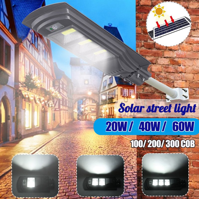 Augienb Solárne Napájané 20w/40w/60w Cob Led Pouličné Svetlo Pir Pohybový Senzor Vodotesná Záhradná Lampa + Diaľkové Ovládanie