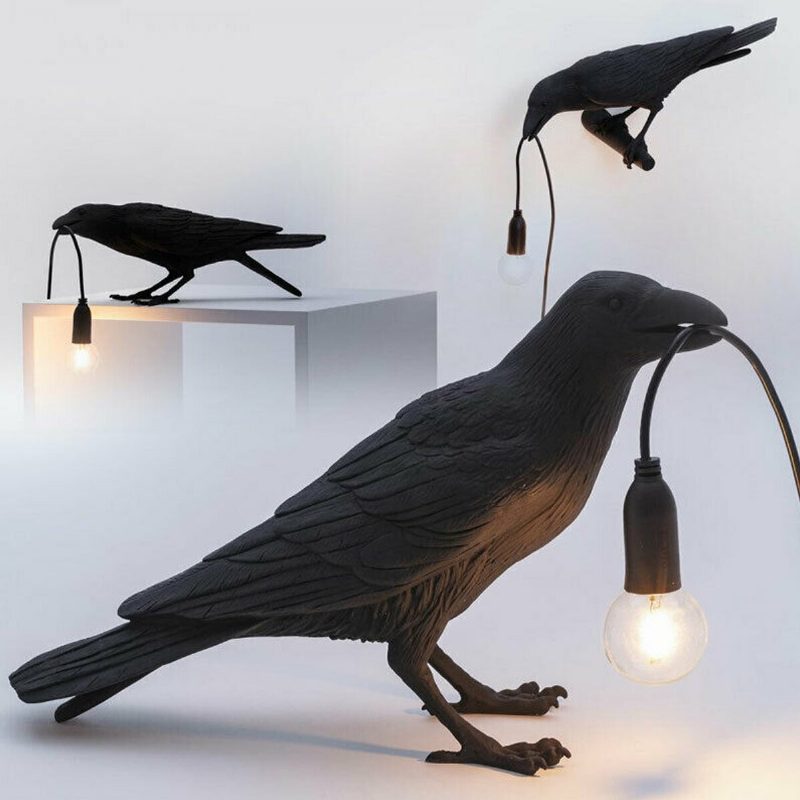 Čierno/biele Vtáčie Stolové Lampy Živicová Stolová Lampa Crow Spálňa Nástenné Svietidlá