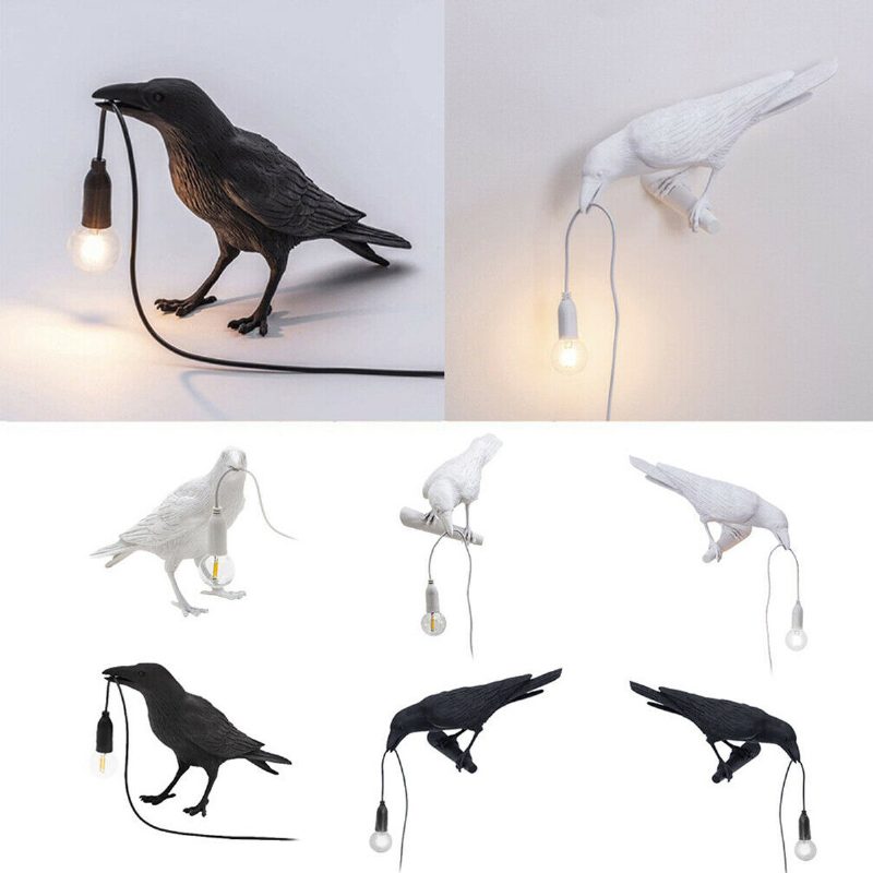 Čierno/biele Vtáčie Stolové Lampy Živicová Stolová Lampa Crow Spálňa Nástenné Svietidlá