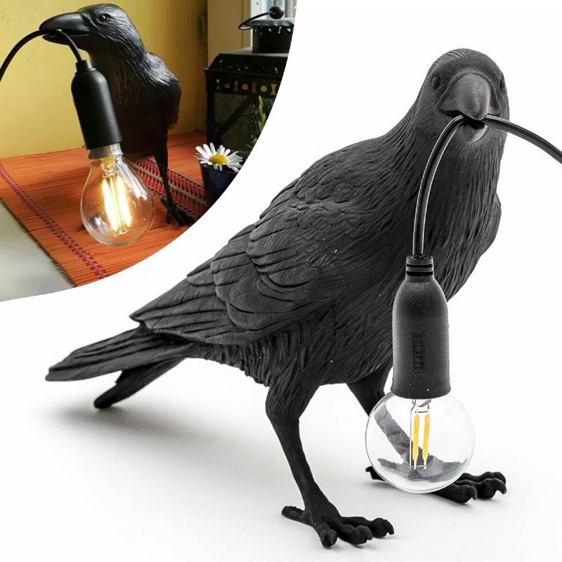 Čierno/biele Vtáčie Stolové Lampy Živicová Stolová Lampa Crow Spálňa Nástenné Svietidlá