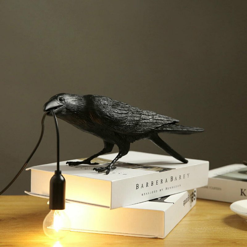 Čierno/biele Vtáčie Stolové Lampy Živicová Stolová Lampa Crow Spálňa Nástenné Svietidlá