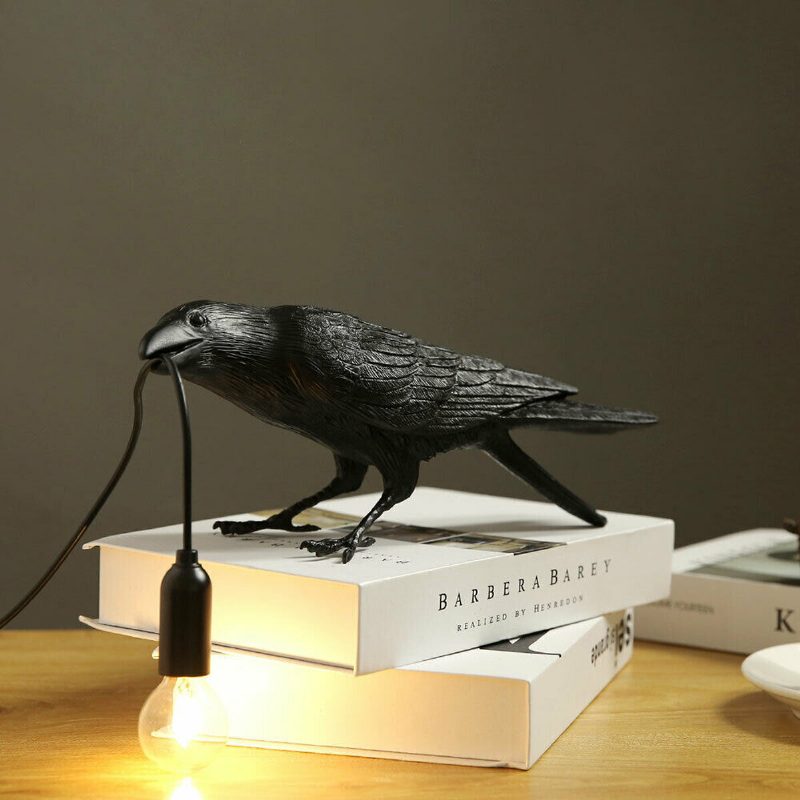 Čierno/biele Vtáčie Stolové Lampy Živicová Stolová Lampa Crow Spálňa Nástenné Svietidlá