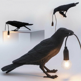 Čierno/biele Vtáčie Stolové Lampy Živicová Stolová Lampa Crow Spálňa Nástenné Svietidlá