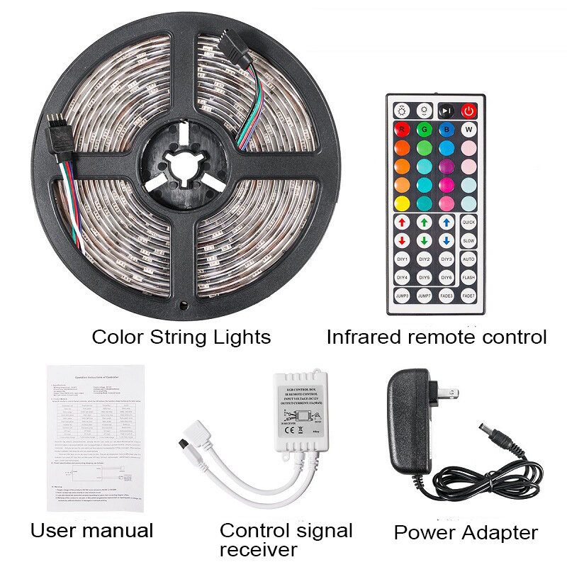 Dc12v 5m 2835 Smd Rgb Nevodotesný Led Pásik + 24 Kláves Alebo 44 Ir Diaľkové Ovládanie + Napájací Adaptér