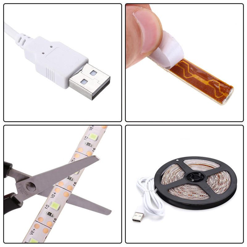 Dc5v 5m Usb 2835 Smd Čisto Biela Teplá Červená Modrá Vodotesný Led Pásik Tv Podsvietenie