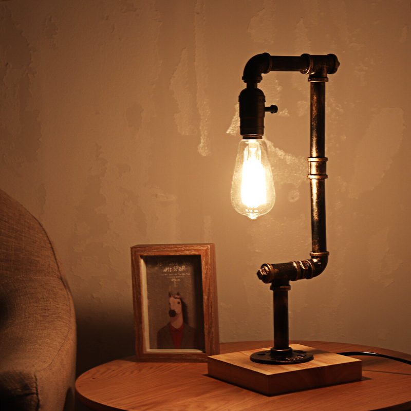 E26 Priemyselná Retro Železná Drevená Stolová Lampa Obývacia Izba Nočný Svetielko