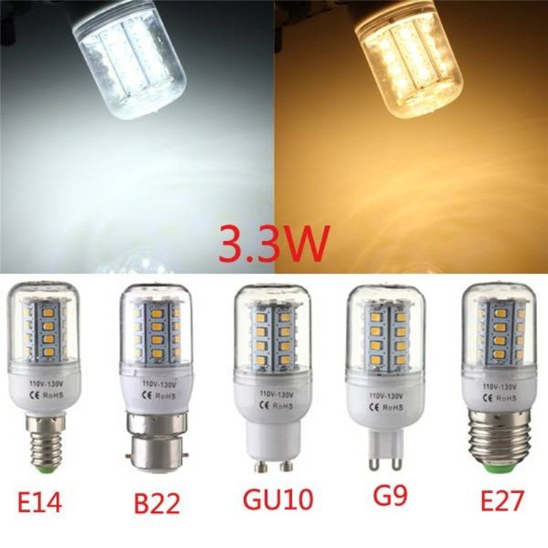 E27/e14/g9/gu10/b22 3.3w 30 Smd 2835 Led Žiarovka Kukuričná Teplá Biela/biela 110v