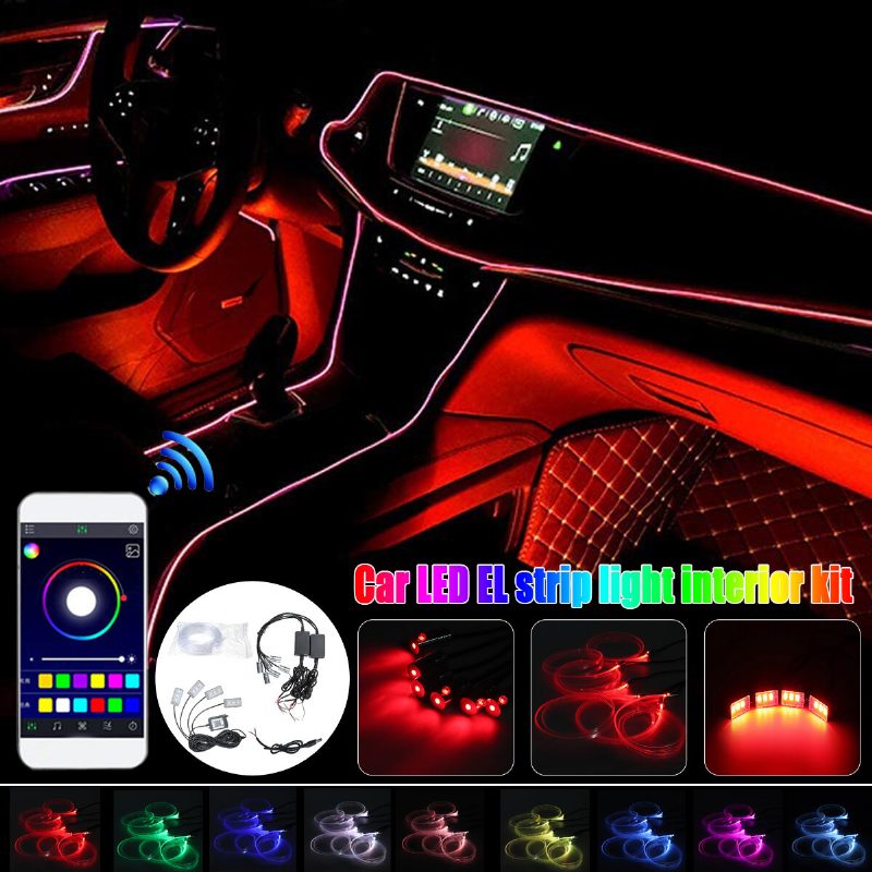 Full Car 8m Rgb Ambientné Svetlo Z Optických Vlákien Atmosférické Osvetlenie Interiéru Bezdrôtové