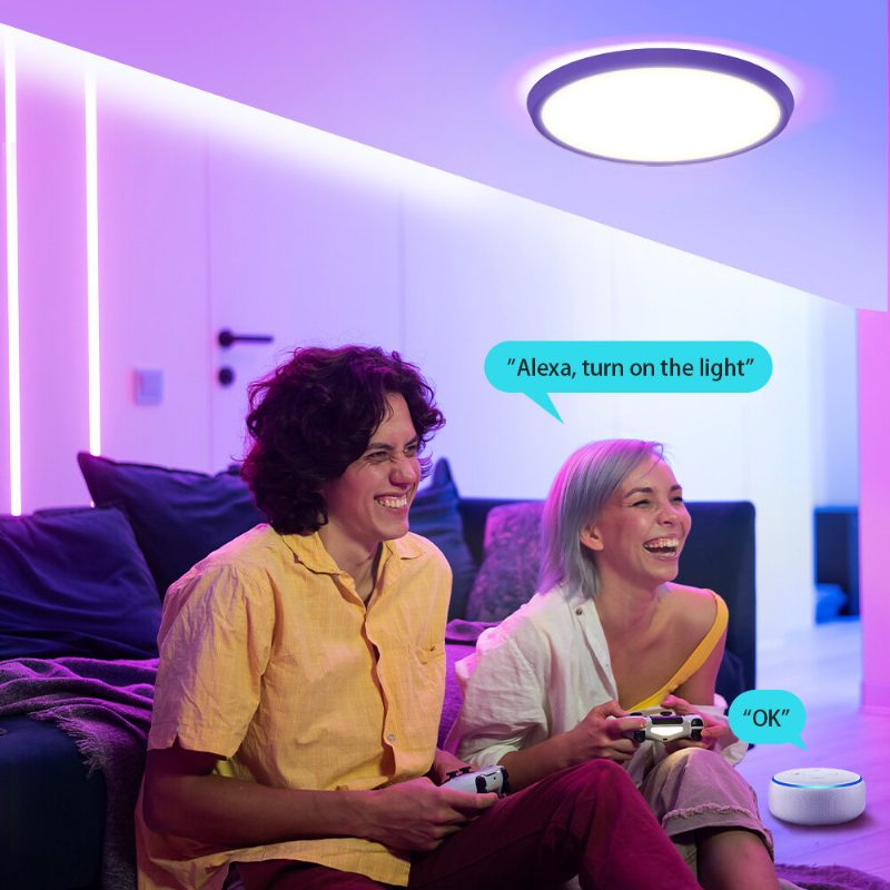 Inteligentné Stropné Svietidlo Led Bw-clt1 30 cm S Hlavným Svetlom A Atmosférickým Rgb 2 700 – 6 500 K S Nastaviteľnou Teplotou App Voliteľné Diaľkové Ovládanie A Režim Scény Pre Domácich Majstrov