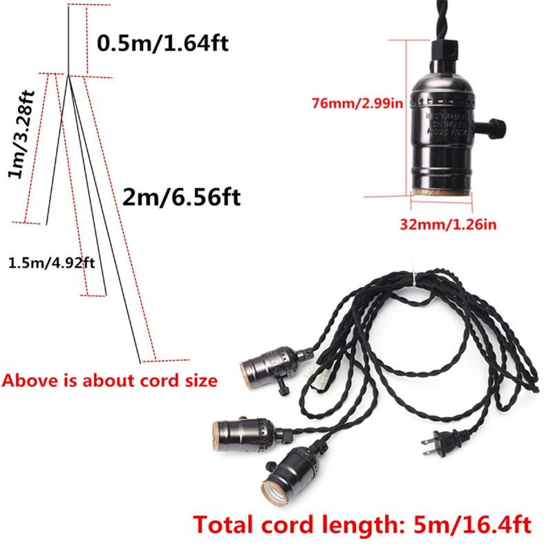 Kingso E27 E26 Edison Zásuvka Vintage Style Závesné Svetlo Stmievač So Spínačom Lampy Ac 110-220v