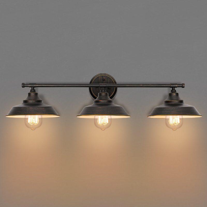Kingso Vintage Svetlo Do Kúpeľňového Zrkadla Retro Lampy Do 3 Svetlá Vnútorné Čierne Kovové Nástenné Svietidlo Do Kúpeľne Bez Žiarovky