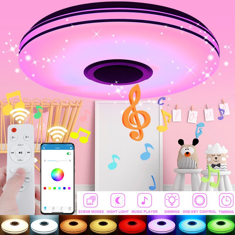 Led Rgb Hudobná Stropná Lampa Bluetooth App + Diaľkové Ovládanie Detská Izba Spálňa