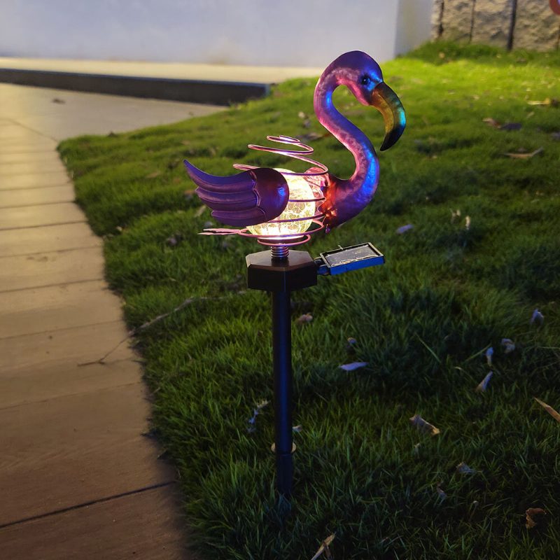 Led Solárne Pozemné Svetlo Na Trávu Flamingo Bird Jarná Tyčová Lampa Vonkajšia Záhradná Dekorácia