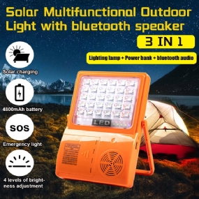 Multifunkčné Vonkajšie Led Solárne Svetlo Prenosné Nastaviteľné 4800mah 4-úrovňová Bluetooth Reproduktorová Lampa
