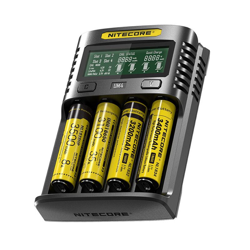 Nitecore Um2/um4 Lcd Displej 5v/2a Lítiová Nabíjačka Batérií Usb Qc Inteligentná Rýchlonabíjačka Pre Aa Aaa 18650 21700 26650