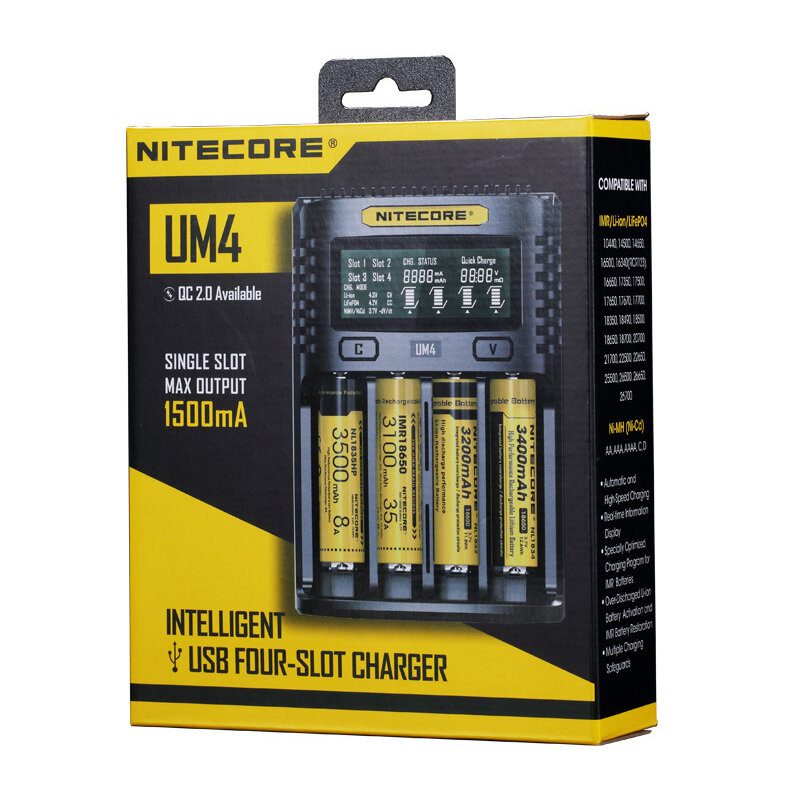 Nitecore Um2/um4 Lcd Displej 5v/2a Lítiová Nabíjačka Batérií Usb Qc Inteligentná Rýchlonabíjačka Pre Aa Aaa 18650 21700 26650