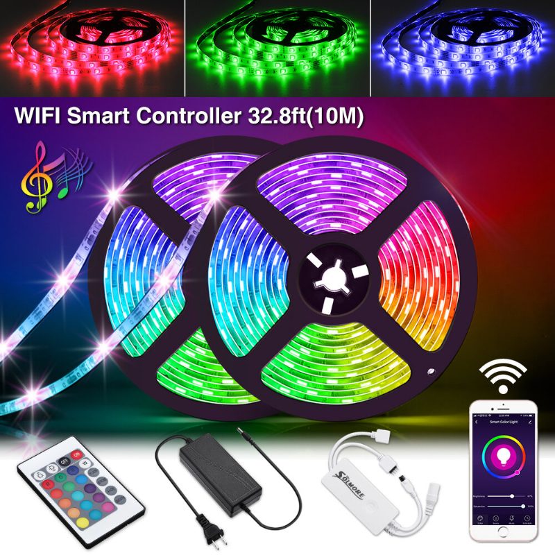 Solmore 2*5m Led Pásiky Wifi Bezdrôtový Inteligentný Telefón Ovládanie App 300 Led Pásik Svetlo Vodotesné Ip65 Flexibilné Rgb S 24 Tlačidlami Vianočné Ozdoby Výpredaj Osvetlenie