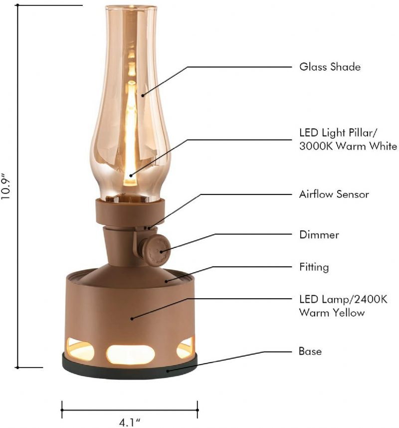 Tubicen Old Days T140004 Khaki 2-svetelná Bezdrôtová Led Olejová Lampa Nočný Stolík Petrolejová Nabíjateľná S Reguláciou Prúdenia Vzduchu A Gravitácie