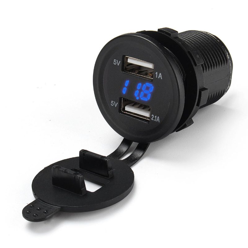 12v-24v 3.1a Duálny Usb Nabíjací Adaptér So Zásuvkovým Napäťovým Voltmetrom Pre Motocykel Auto Čln Marine