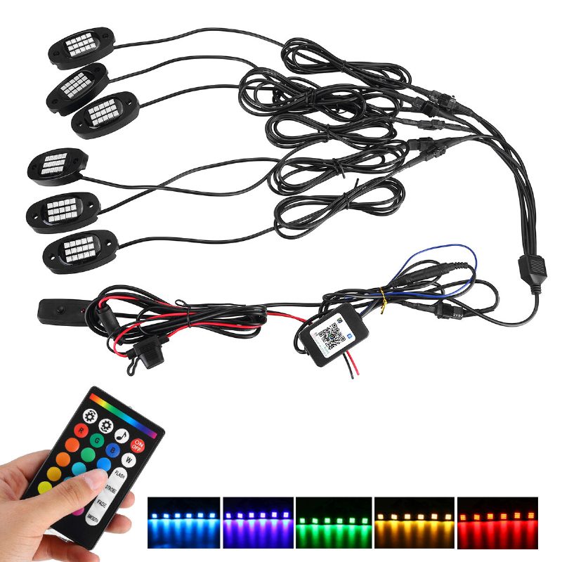 6-v-1 Rgb Led Rock Light Fender Underbody Atmosphere Lamp Remote Bluetooth App