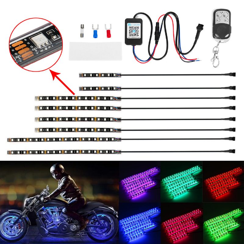 8pcs Motocykel Bluetooth App Led Light Strip Kit Diaľkové Ovládanie Blikajúce Svetlo