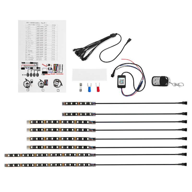 8pcs Motocykel Bluetooth App Led Light Strip Kit Diaľkové Ovládanie Blikajúce Svetlo