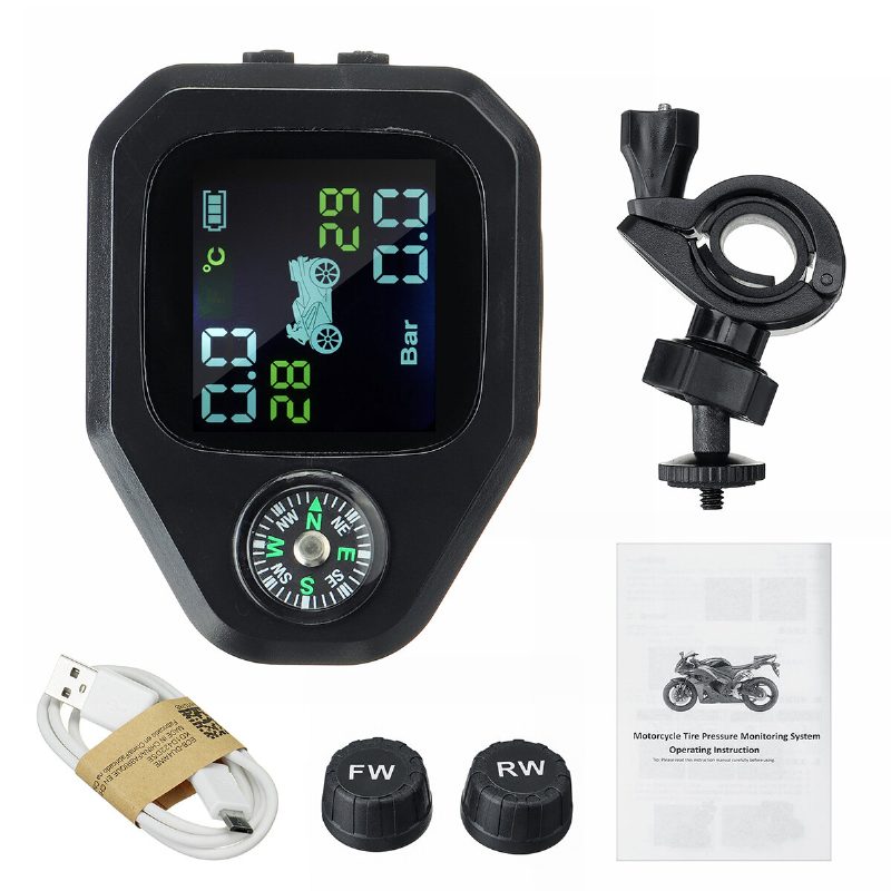 Motocykel Compass Tpms Lcd Displej Vodotesný Systém Monitorovania Tlaku V Pneumatikách Smer 2ks Senzor Monitorovanie Alarmu V