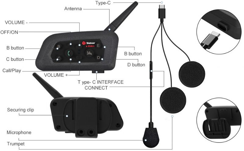 Motocyklová Bluetooth Helma V6 1500m Vysielačka Vodotesný Reproduktor Môžu Hovoriť Dvaja Ľudia Súčasne