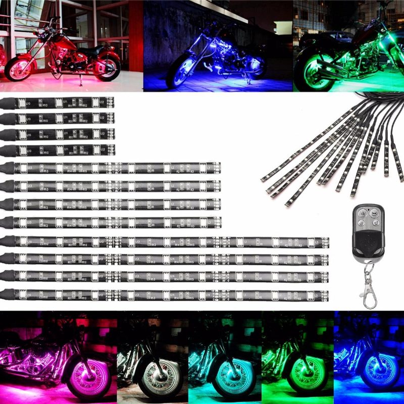 Multicolor Glow Neon Wireless Remote Motocykel 5050led Blikajúce Svetlo S 12 Prúžkami