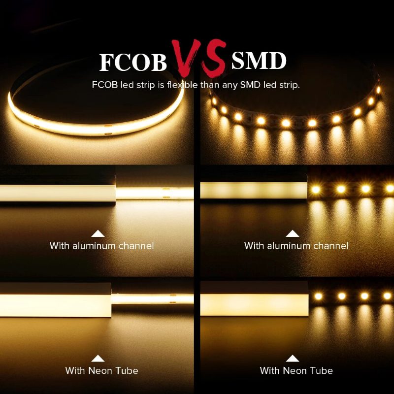 12v/24v Led Nočný Svetelný Pás 360/528 Led Flexibilný Fcob Cob Led Pás S Vysokou Hustotou S Meniteľnou Teplotou Farby Pre Kuchyňu V Spálni