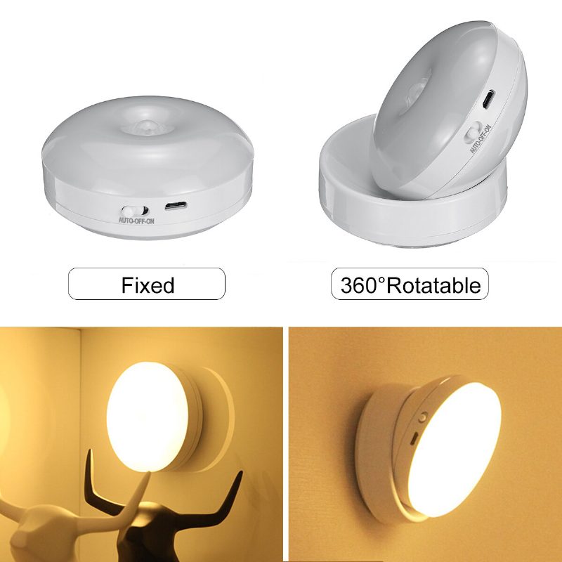 360 Stupňov Rotácia Led Pohybový Senzor Nočné Svetlo Usb Nabíjateľná Lampa S Magnetickou Základňou Pre Schody Spálňa Kúpeľňa Kuchyňa Chodba Biele/teplé