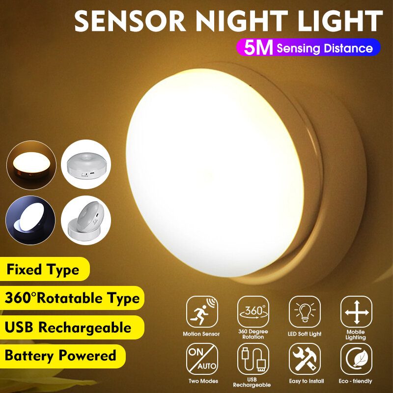 360 Stupňov Rotácia Led Pohybový Senzor Nočné Svetlo Usb Nabíjateľná Lampa S Magnetickou Základňou Pre Schody Spálňa Kúpeľňa Kuchyňa Chodba Biele/teplé