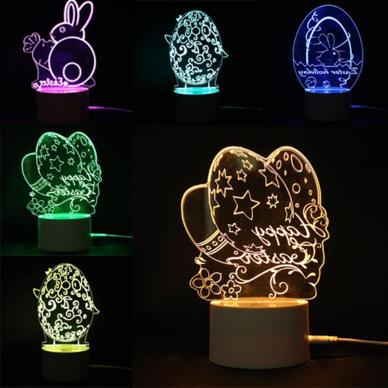 3d Illusion Easter Egg Králik Led Nočné Svetlo Usb Farebná Stolová Lampa Na Stôl Holiday Decor Dc5v