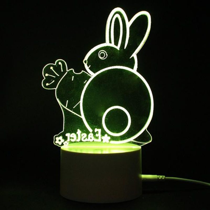 3d Illusion Easter Egg Králik Led Nočné Svetlo Usb Farebná Stolová Lampa Na Stôl Holiday Decor Dc5v