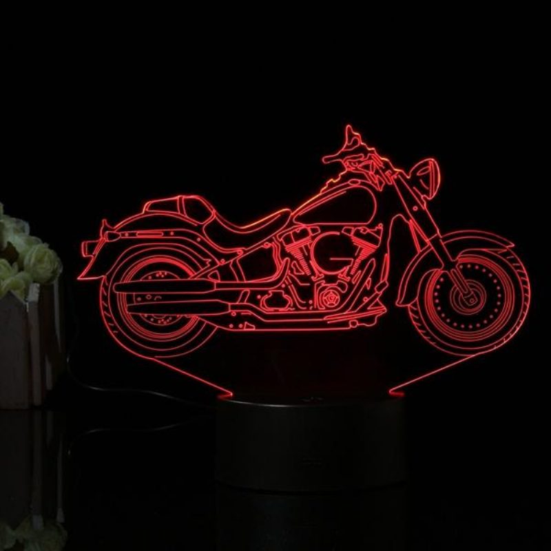 3d Illusion Motocykel Led Stolná Lampa 7 Zmena Farby Dotykový Spínač Nočné Svetlo