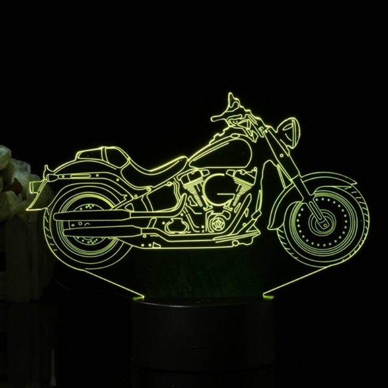 3d Illusion Motocykel Led Stolná Lampa 7 Zmena Farby Dotykový Spínač Nočné Svetlo