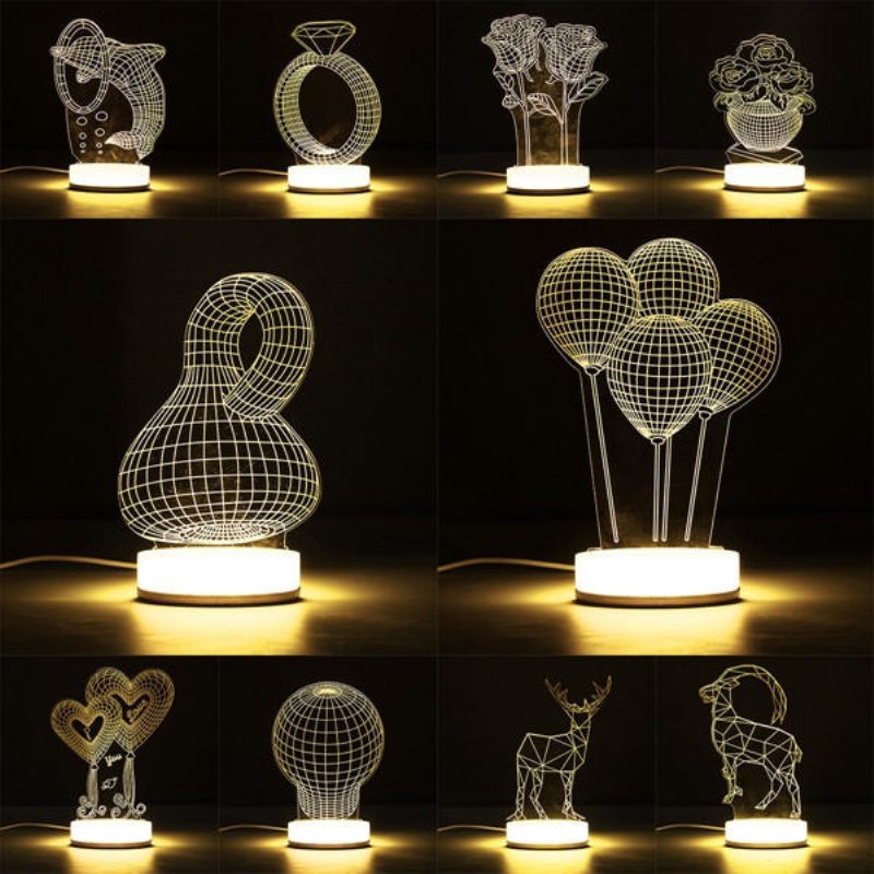 3d Illusion Usb Led Nočné Svetlo Teplá Biela Stolová Lampa Vianočný Darček