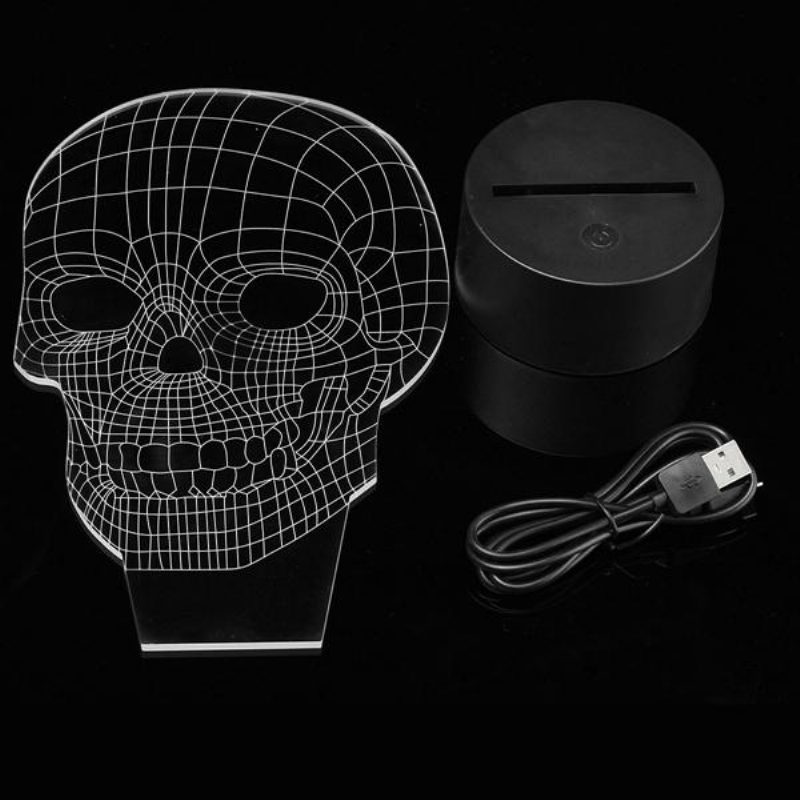 3d Skull Illusion Led Stolové Svetlo Usb 7 Farieb Meniace Nočnú Lampu Home Decor