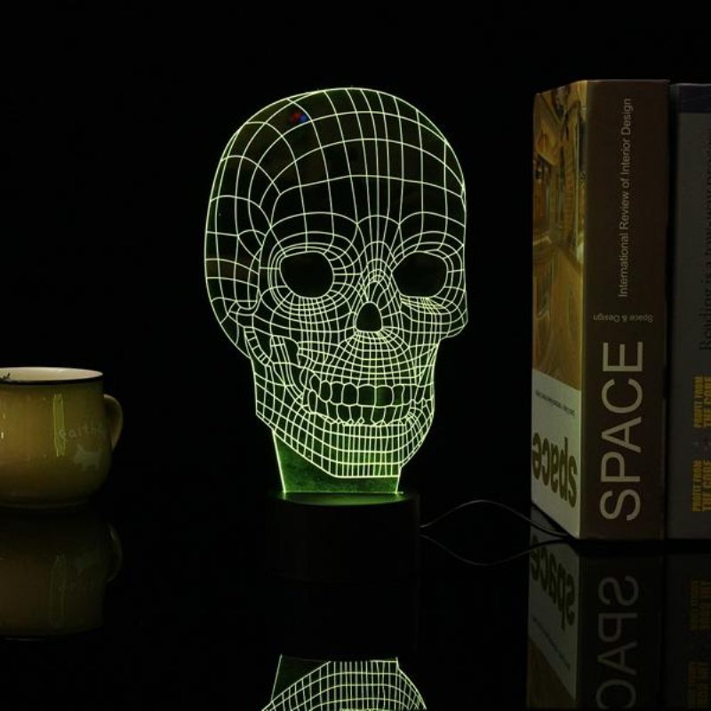 3d Skull Illusion Led Stolové Svetlo Usb 7 Farieb Meniace Nočnú Lampu Home Decor