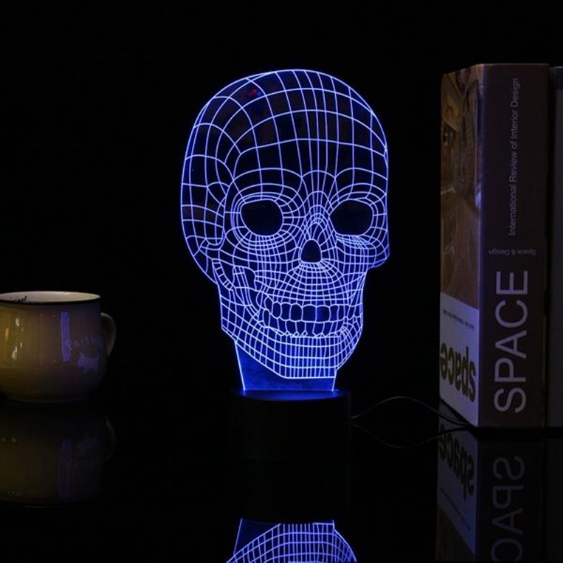 3d Skull Illusion Led Stolové Svetlo Usb 7 Farieb Meniace Nočnú Lampu Home Decor